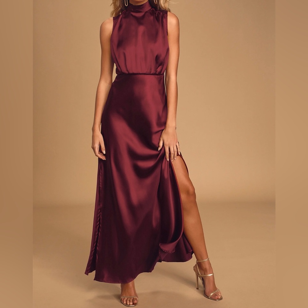 NWT Lulu’s Burgundy Mock Neck Sleeveless Maxi Dress